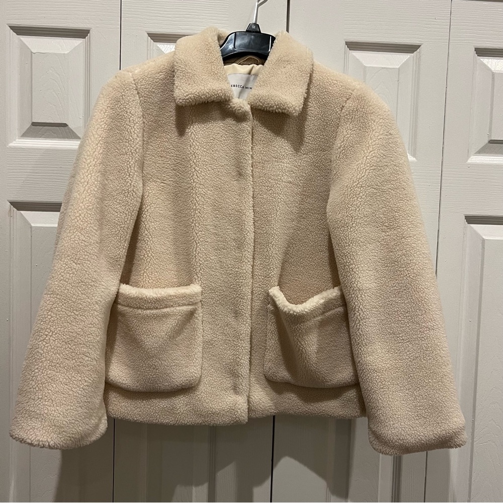 Rebecca Minkoff Sherpa Teddy Jacket | Size M | Cream Snap Button |